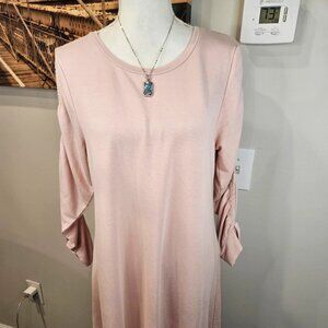 Cupio pink long sleeve dress with ruched sleeves